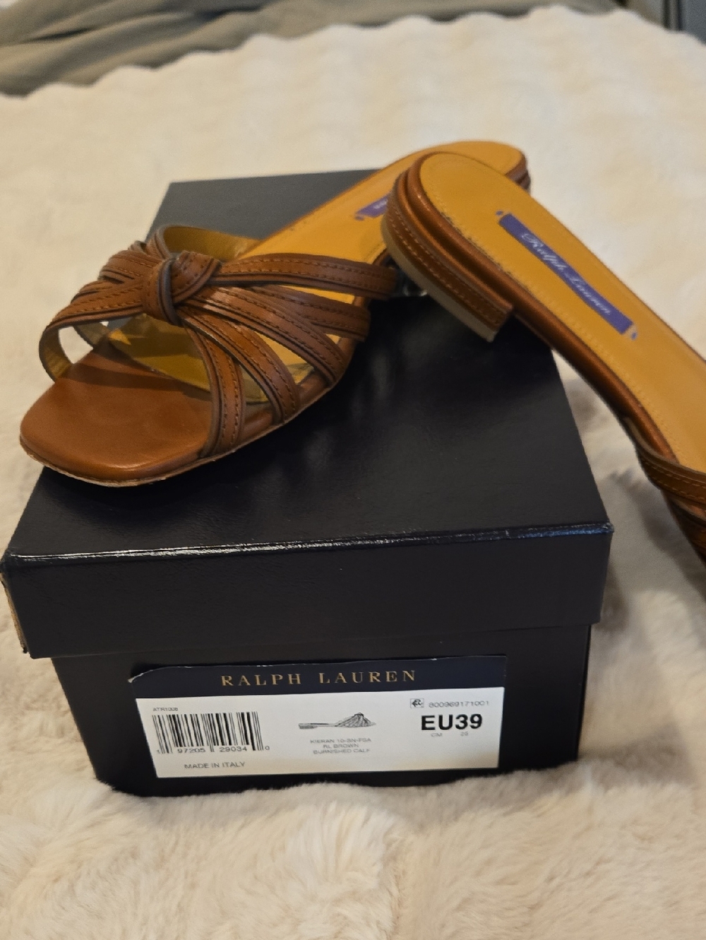 Ralph Lauren Brown Leather Knotted Slide Mules